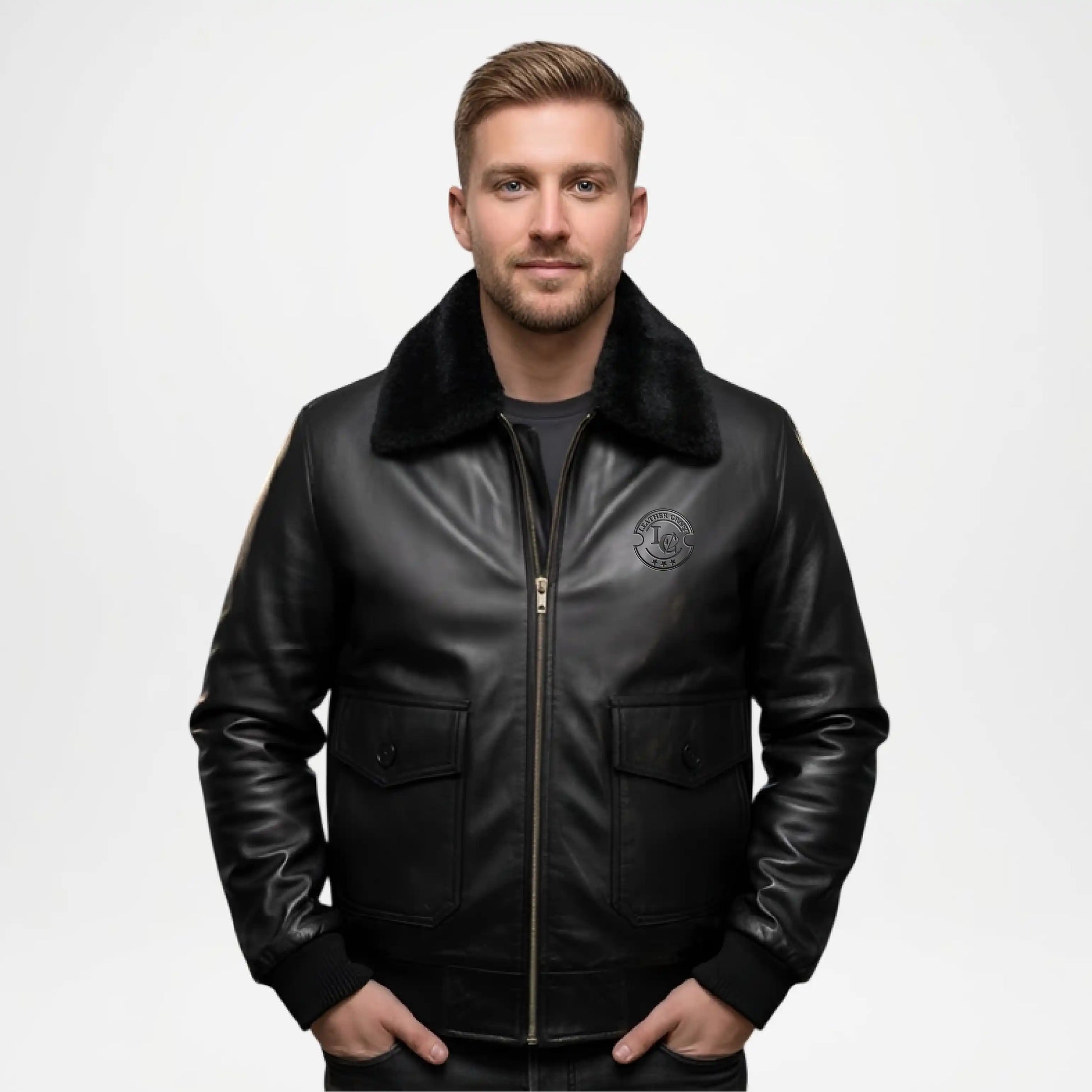 black fur collar bomber jacket