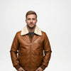 mens brown leather bomber coat