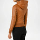 Brown Hooded Leather Bomber Jacket for Women
