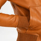 Brown Hooded Leather Bomber Jacket for Women