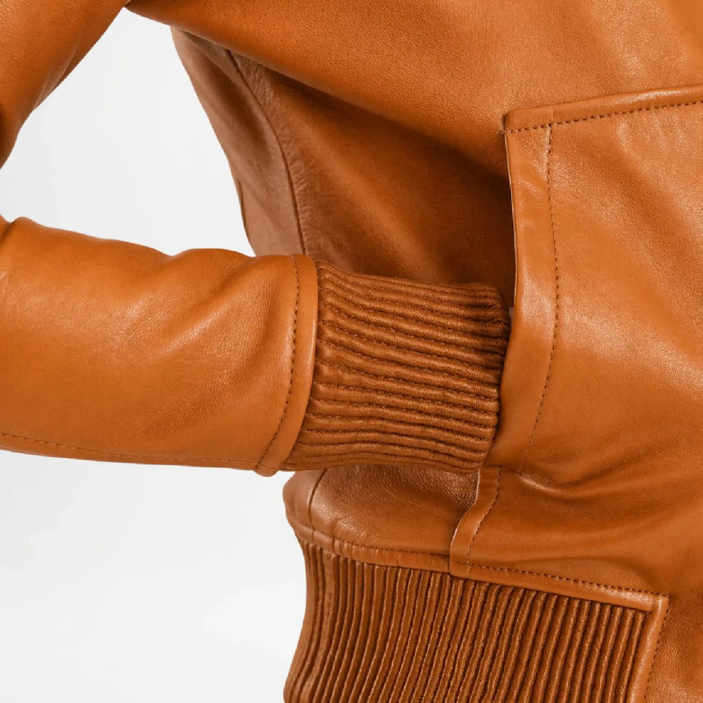 Brown Hooded Leather Bomber Jacket for Women