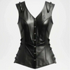 womens black leather biker vest