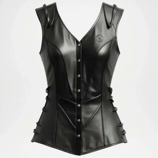 Black Leather Biker Vest for Women