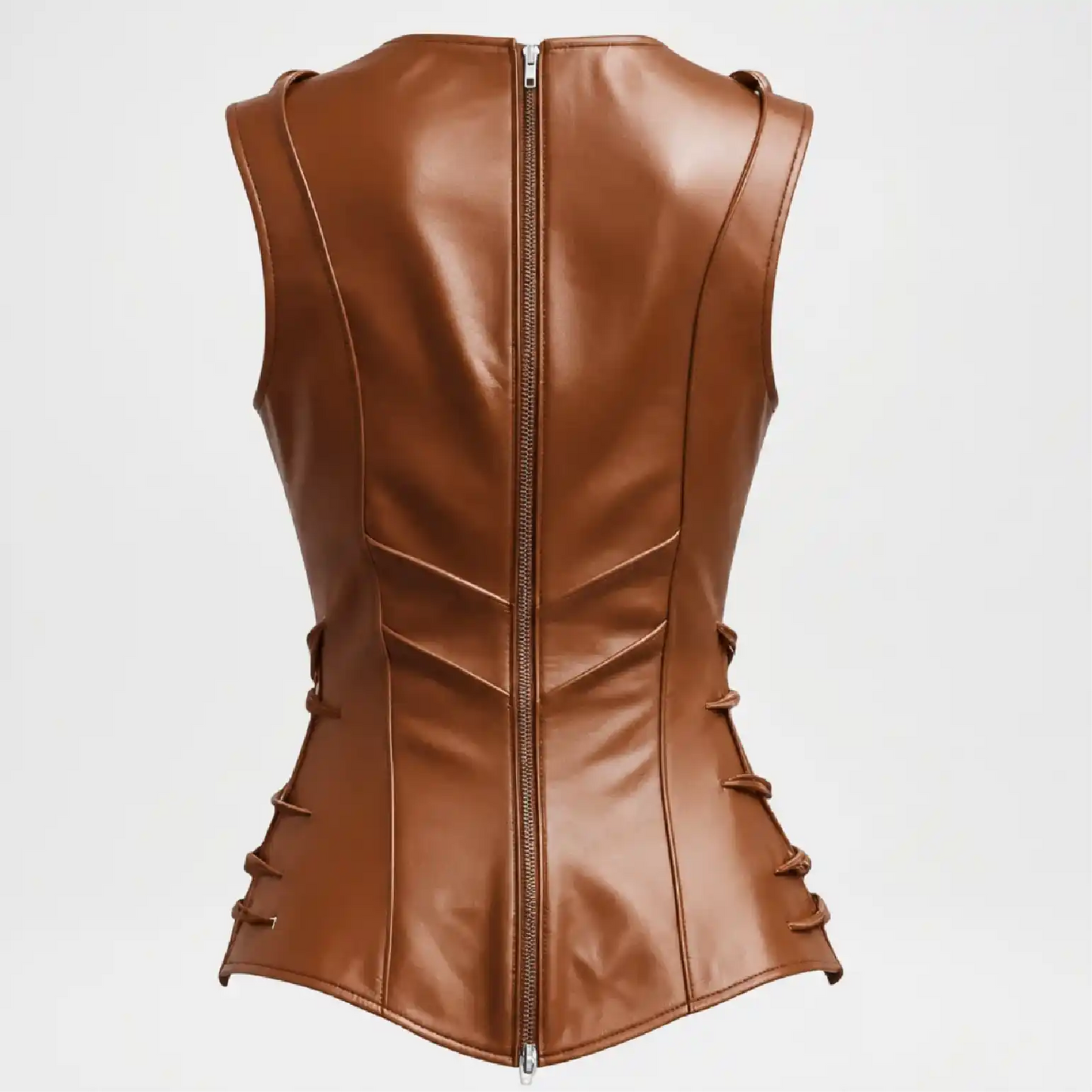 Brown Leather Biker Vest for Women