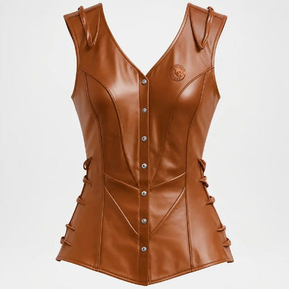Brown Leather Biker Vest for Women