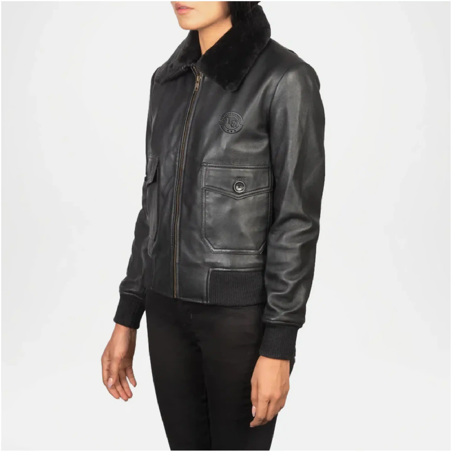 black leather bomber jacket women
