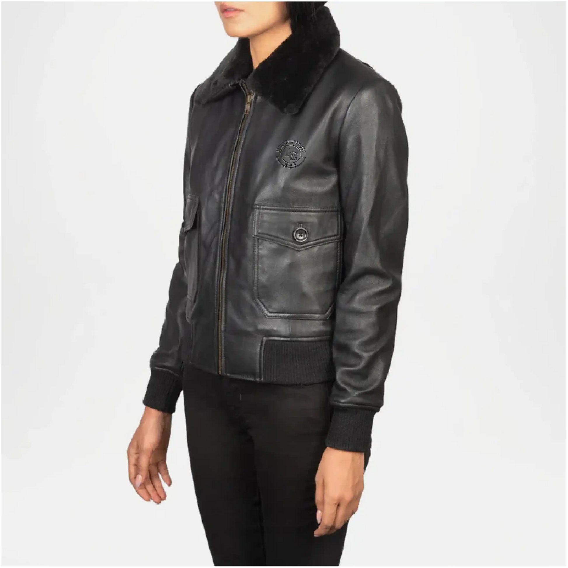 black leather bomber jacket women
