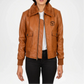 Brown leather jacket with fur collar background