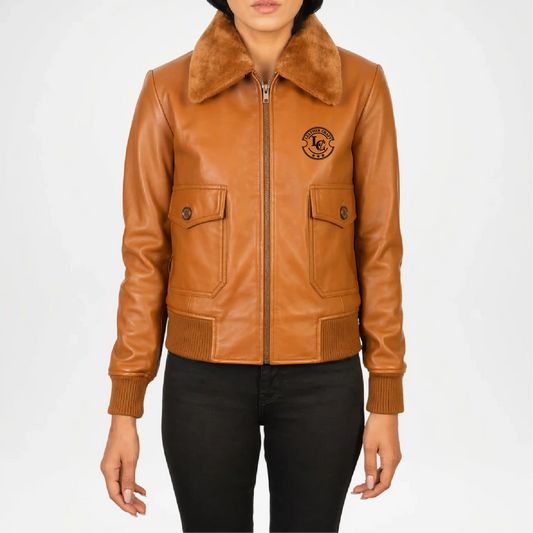 Brown Leather Bomber Jacket