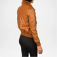 Brown leather jacket worn by a person 