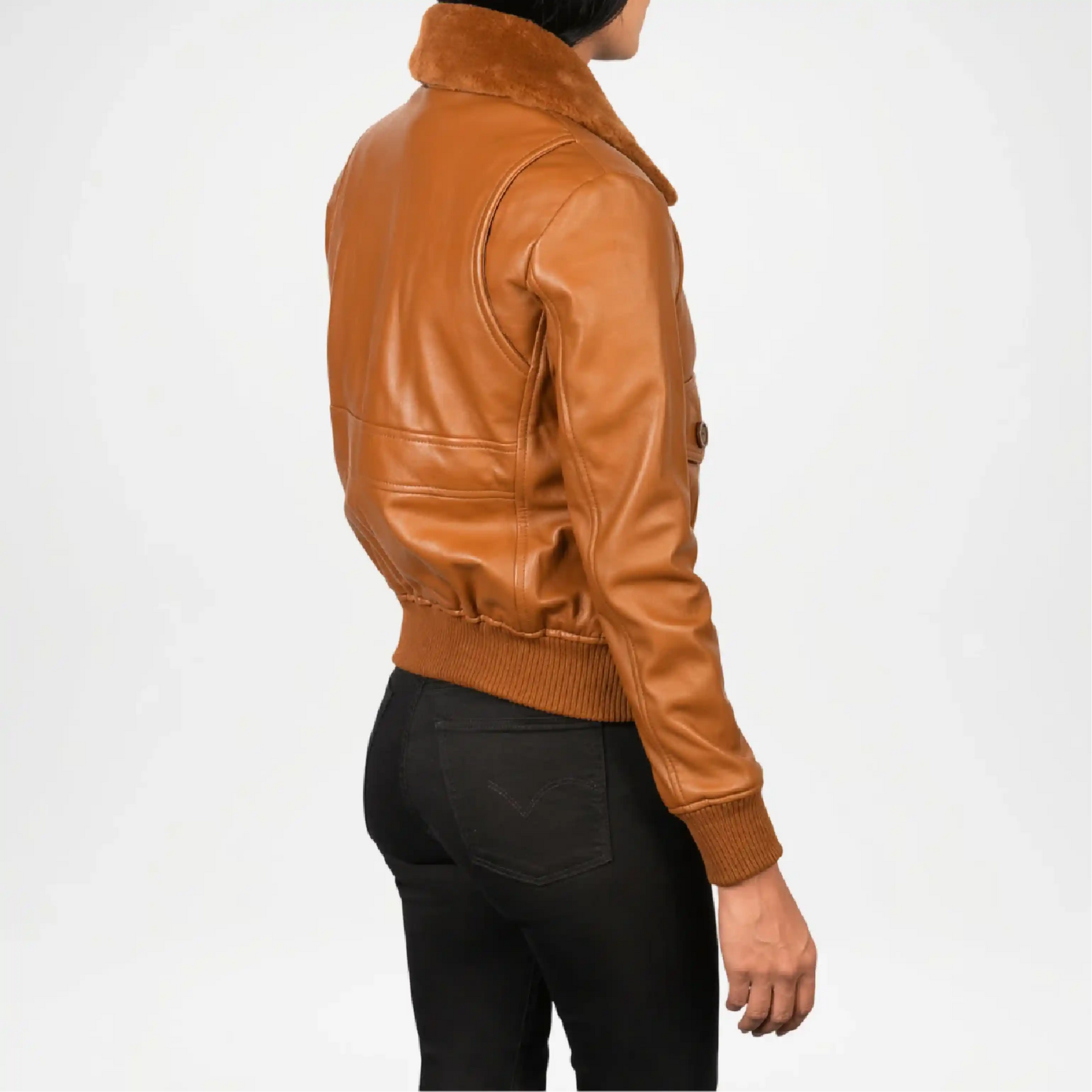 Brown leather jacket worn by a person 