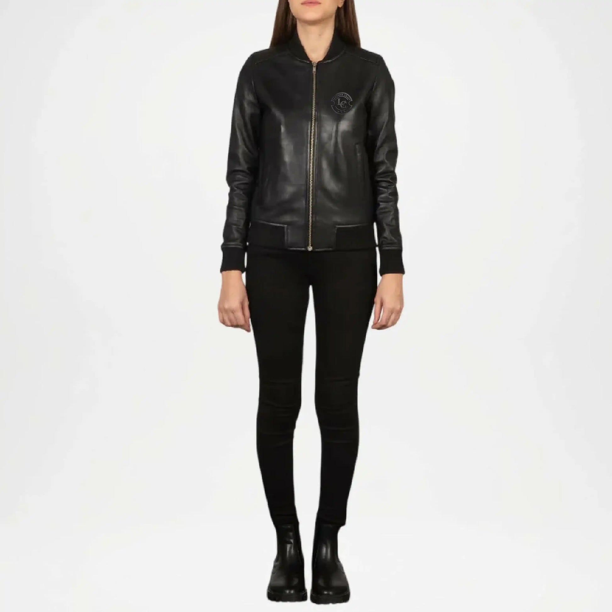 black leather bomber jacket women