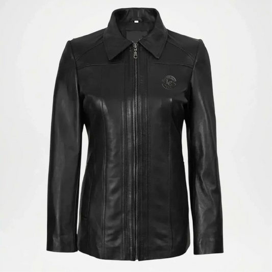 Black Leather Car Jacket for Women