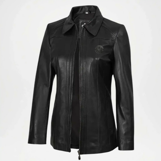 Black Leather Car Jacket for Women