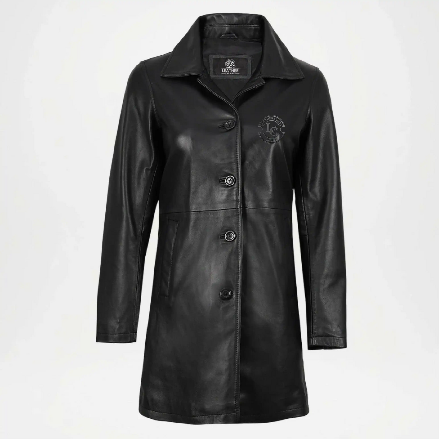 womens black leather car coat