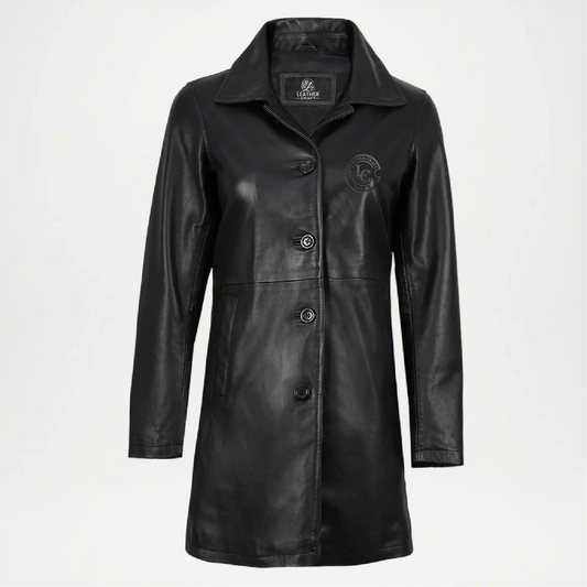 Black Leather Car Coat for Women