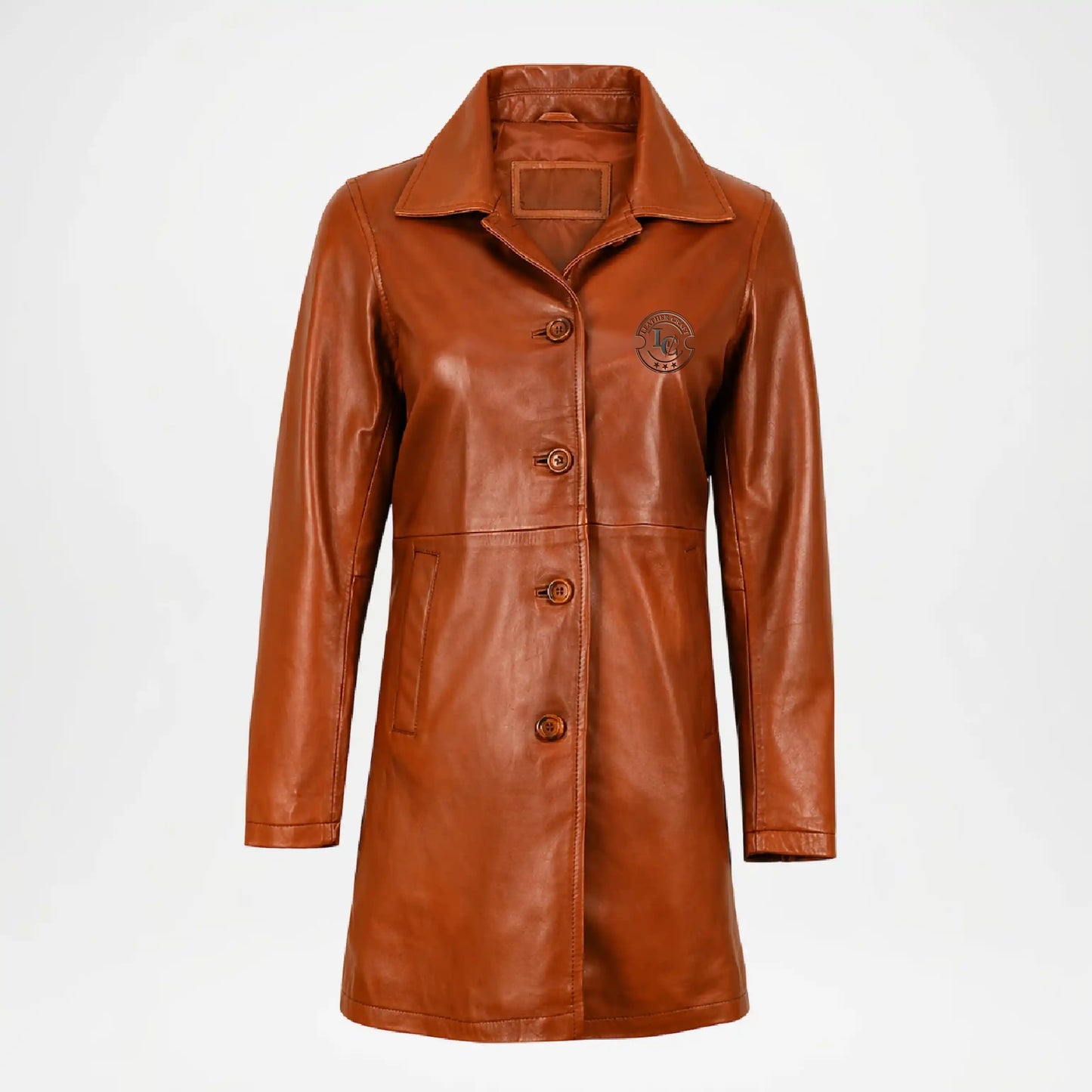 Brown Leather Car Coat for Women
