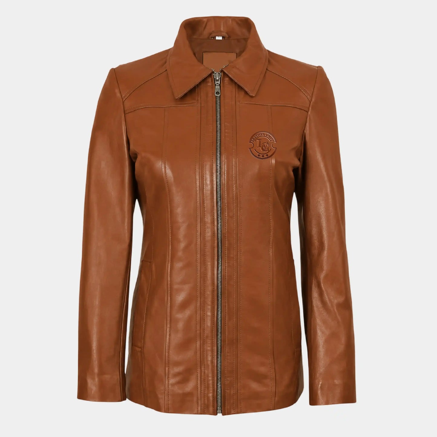 Brown Leather Car Jacket for Women