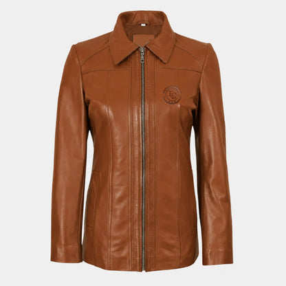 Brown Leather Car Jacket for Women