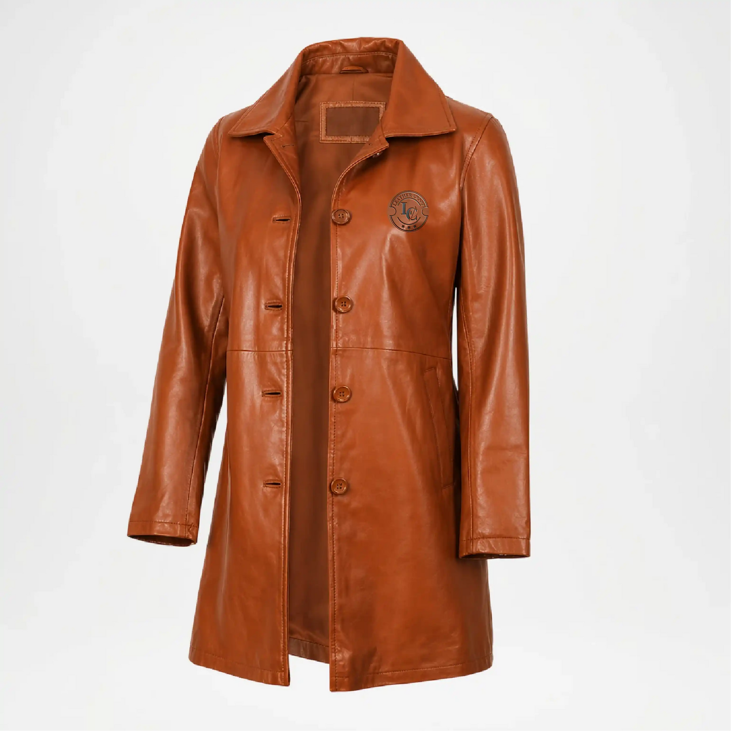 Brown leather coat on a white background