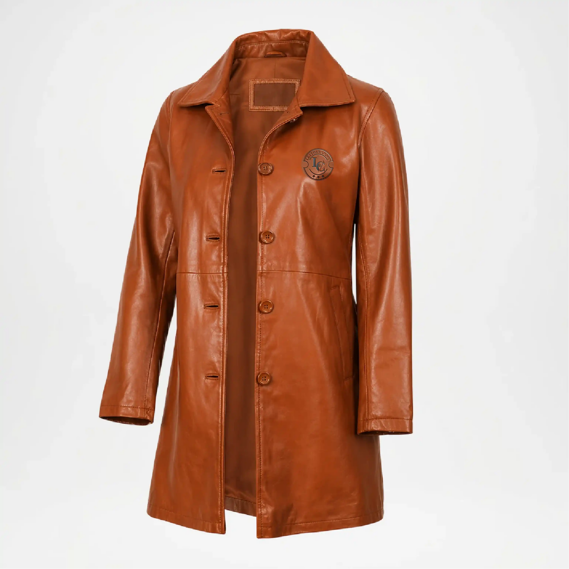 Brown leather coat on a white background