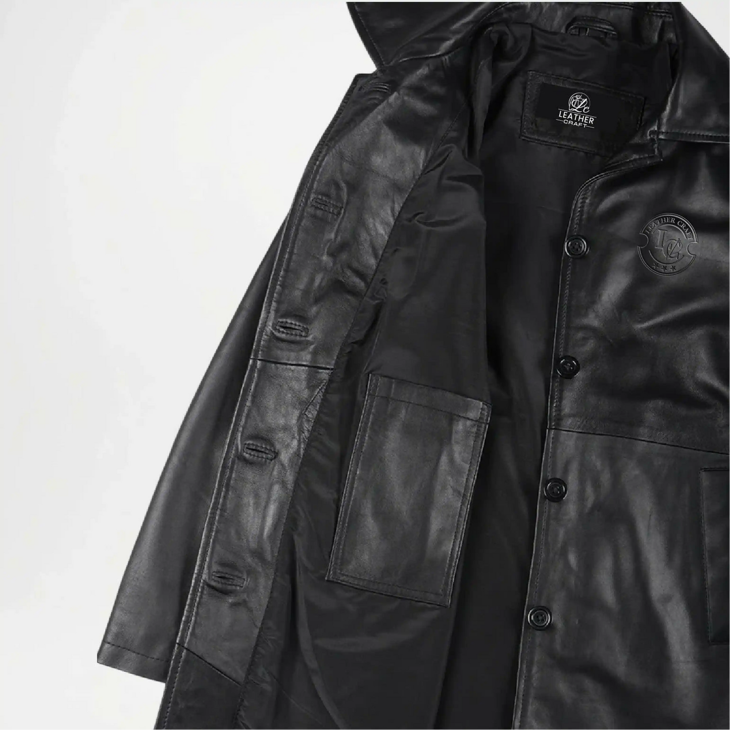 black leather overcoat women fashion style