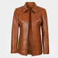Brown Leather Car Jacket for Women