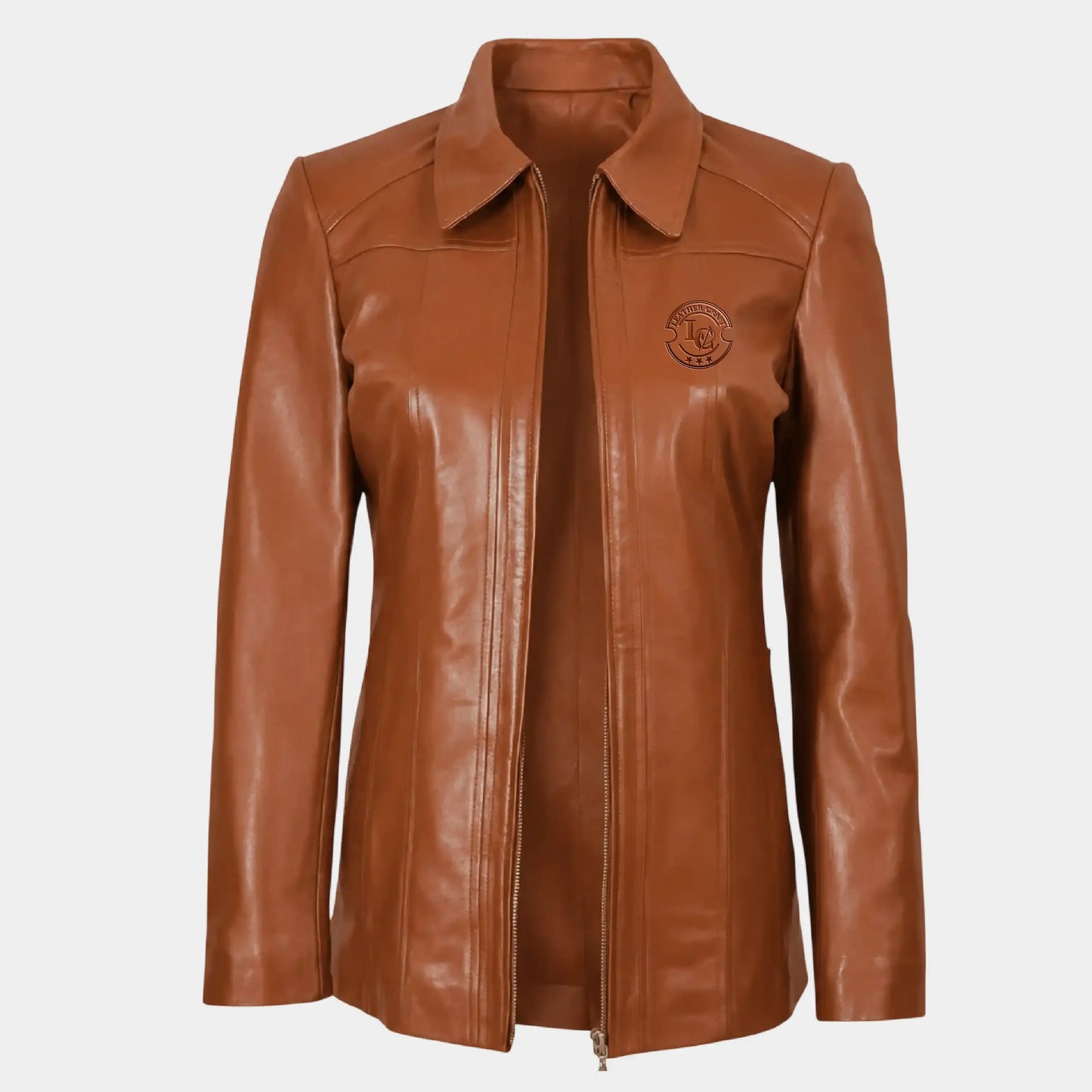 Brown Leather Car Jacket for Women