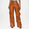 Brown Leather Cargo Pants for Women