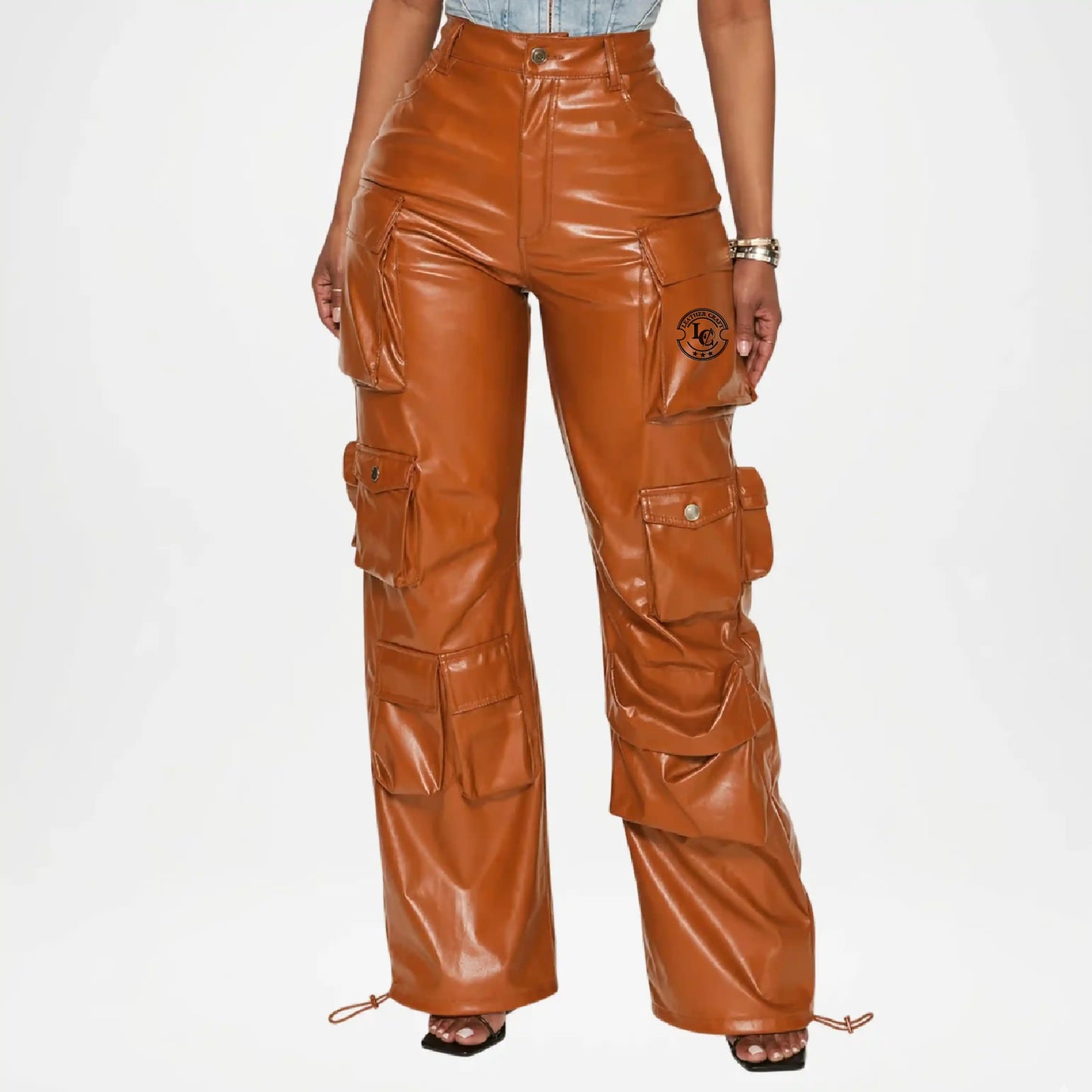 Brown Leather Cargo Pants for Women