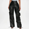 Black Leather Cargo Pants for Women
