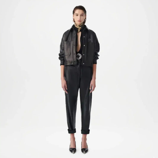 Black Leather Jogger Pants Women