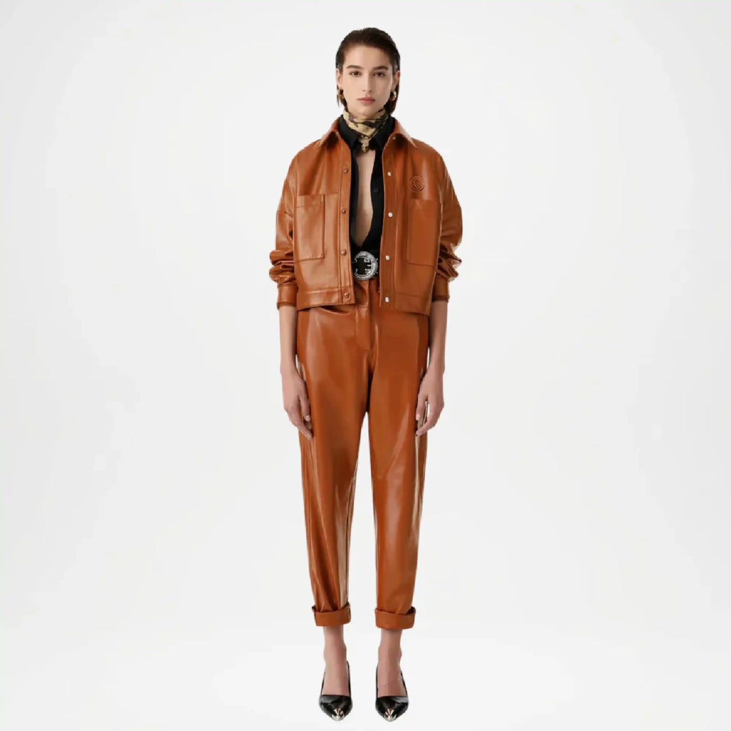 Brown Leather Jogger Pants Women