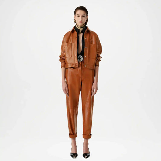 Brown Leather Jogger Pants Women