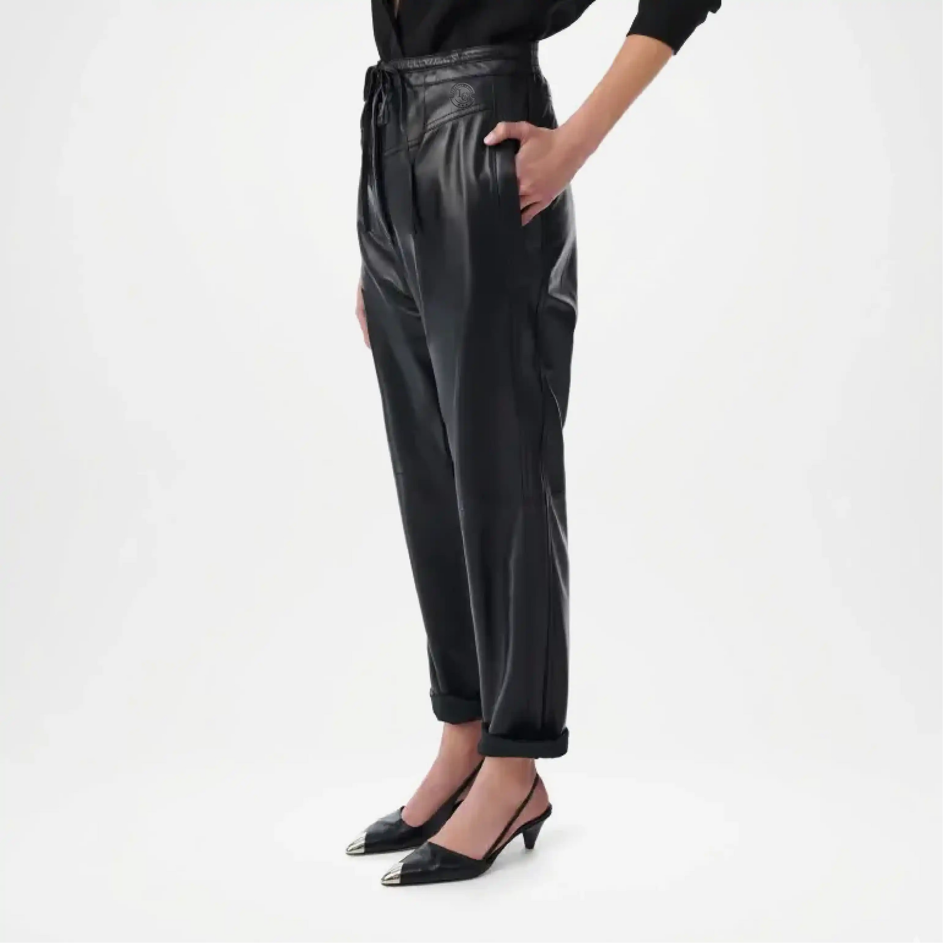 women black leather jogger pants

