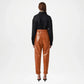 brown leather joggers women back view
