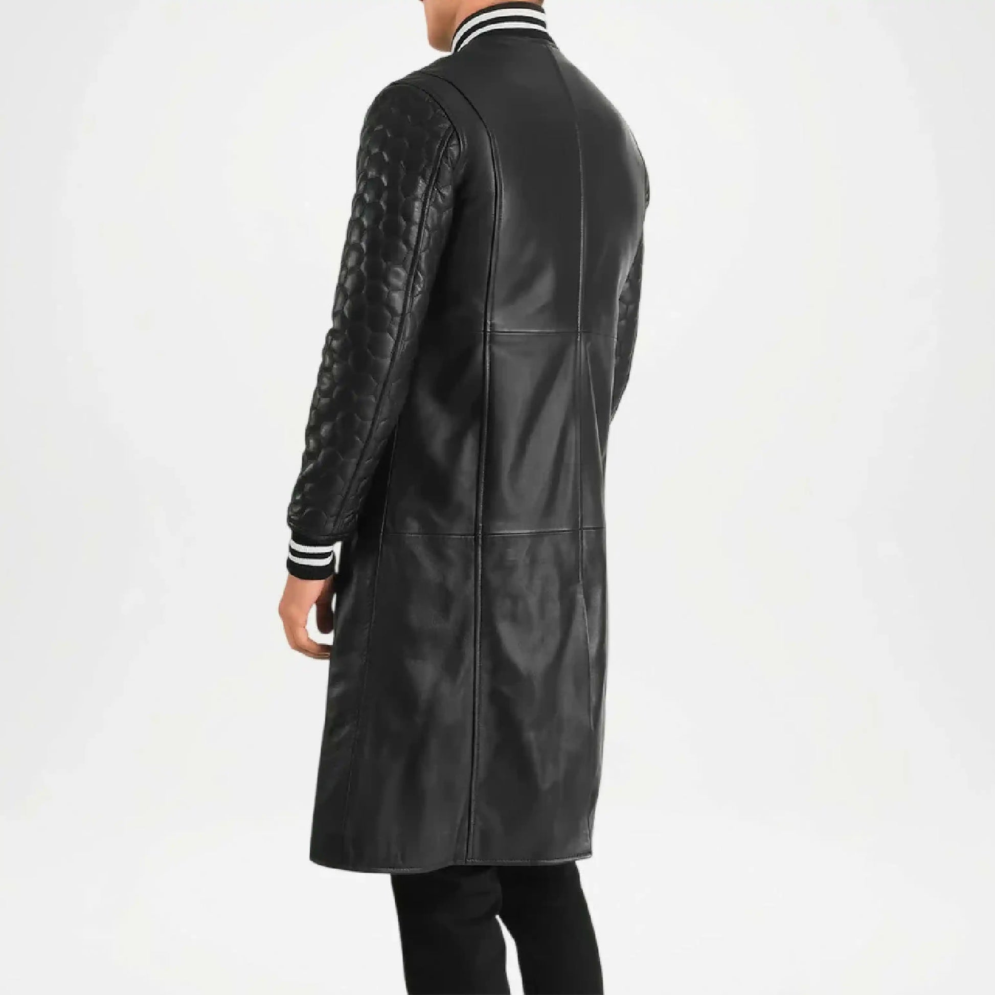 black leather quilted coat