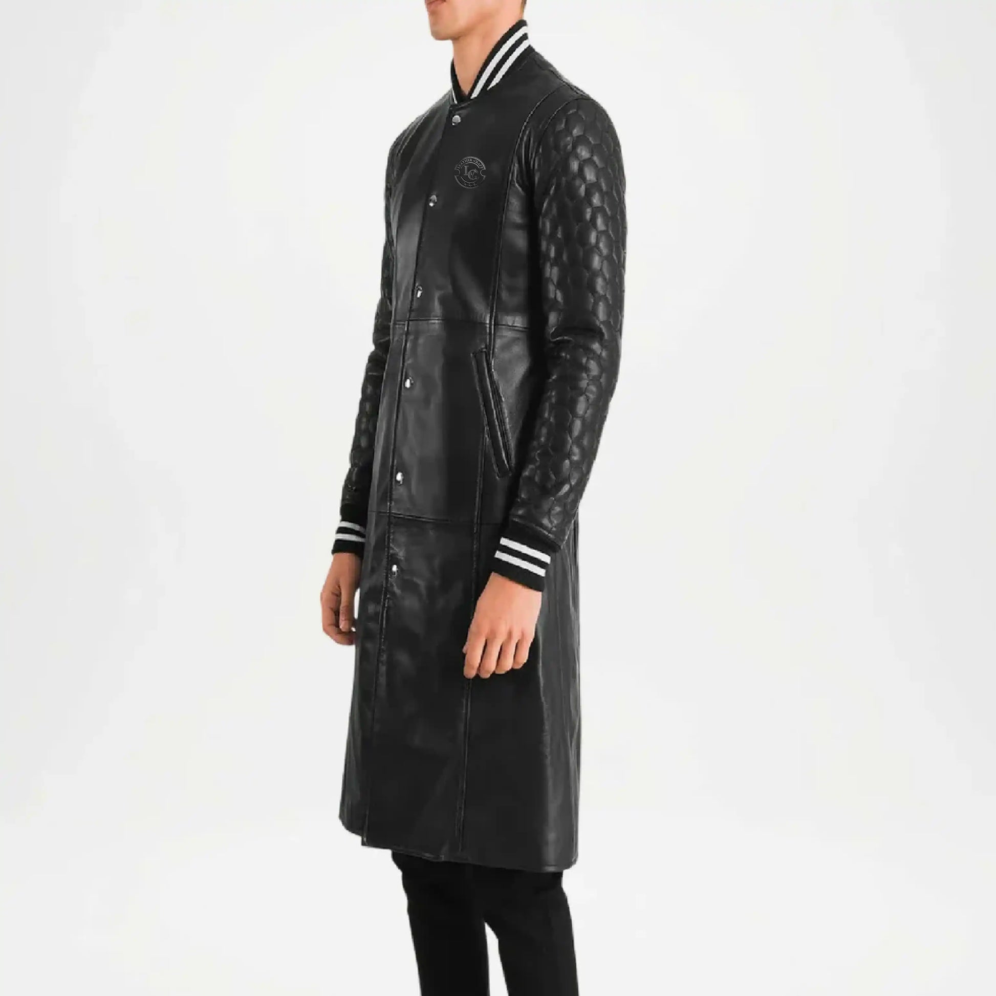 quilted sleeve leather coat