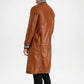 Brown Leather Long Coat with Quilted Sleeves