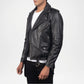 black leather zip moto jacket