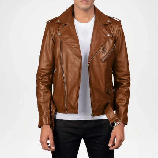 brown leather biker jacket for men
