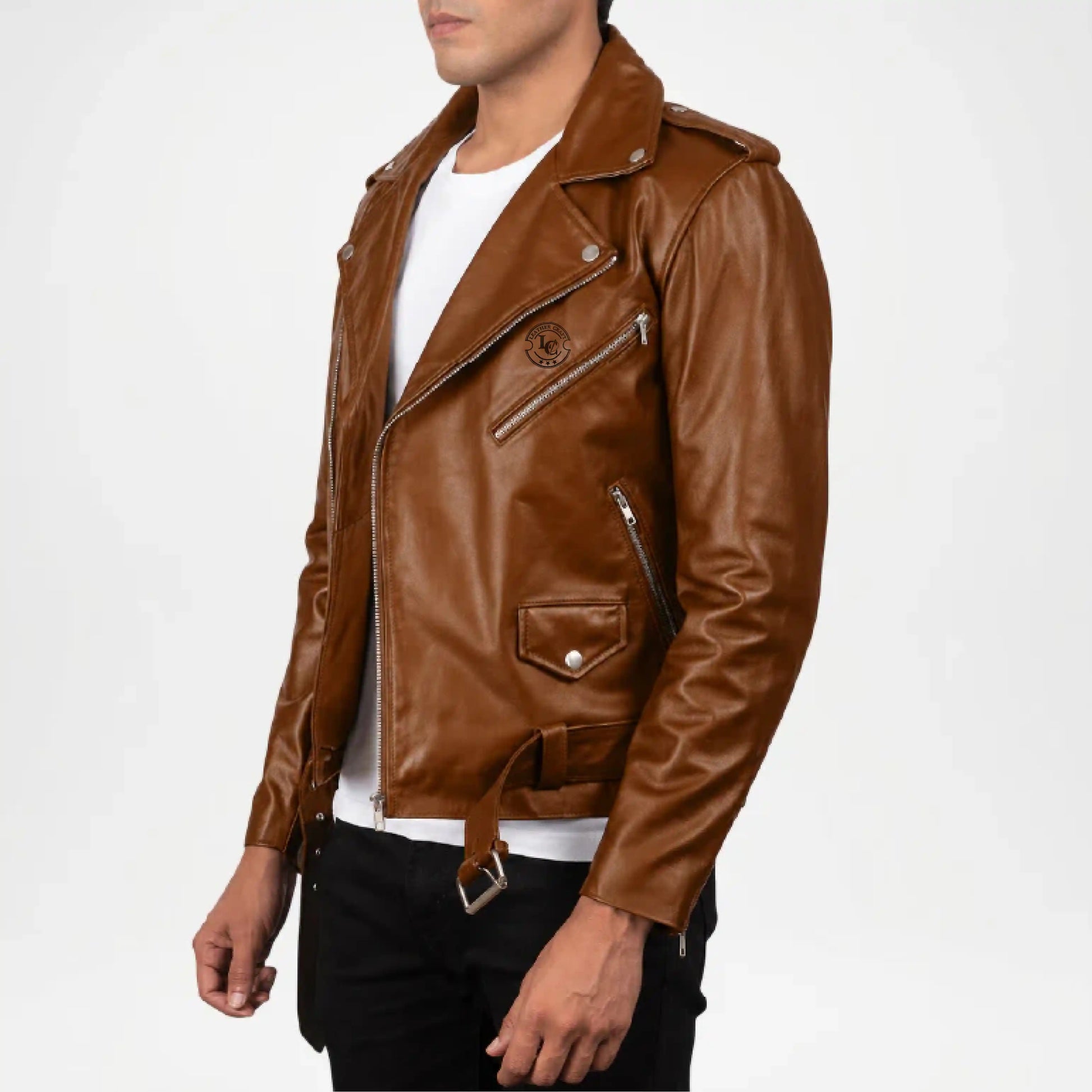 brown faux leather biker jacket mens