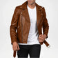brown leather moto jacket men