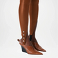 Brown leather leggings with button details