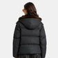 Back View Of Black Puffer Jacket with Brown Fur Collar