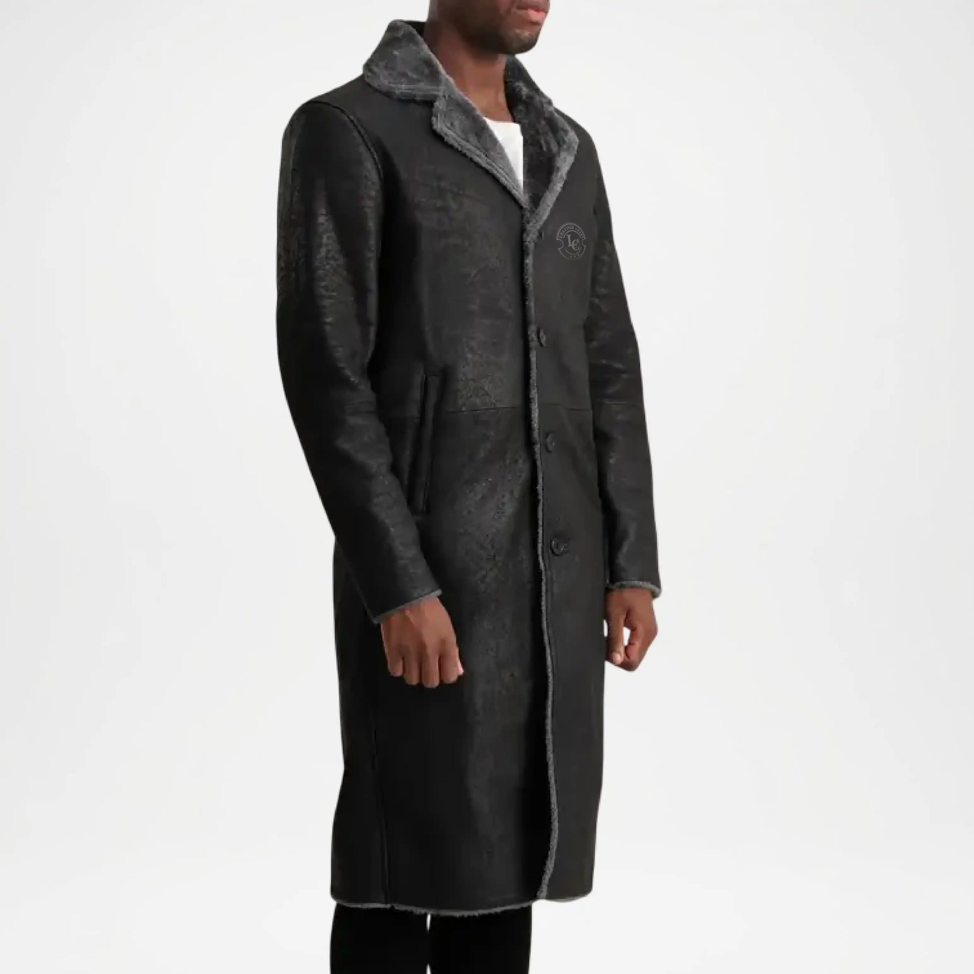 black fur lined leather coat men
