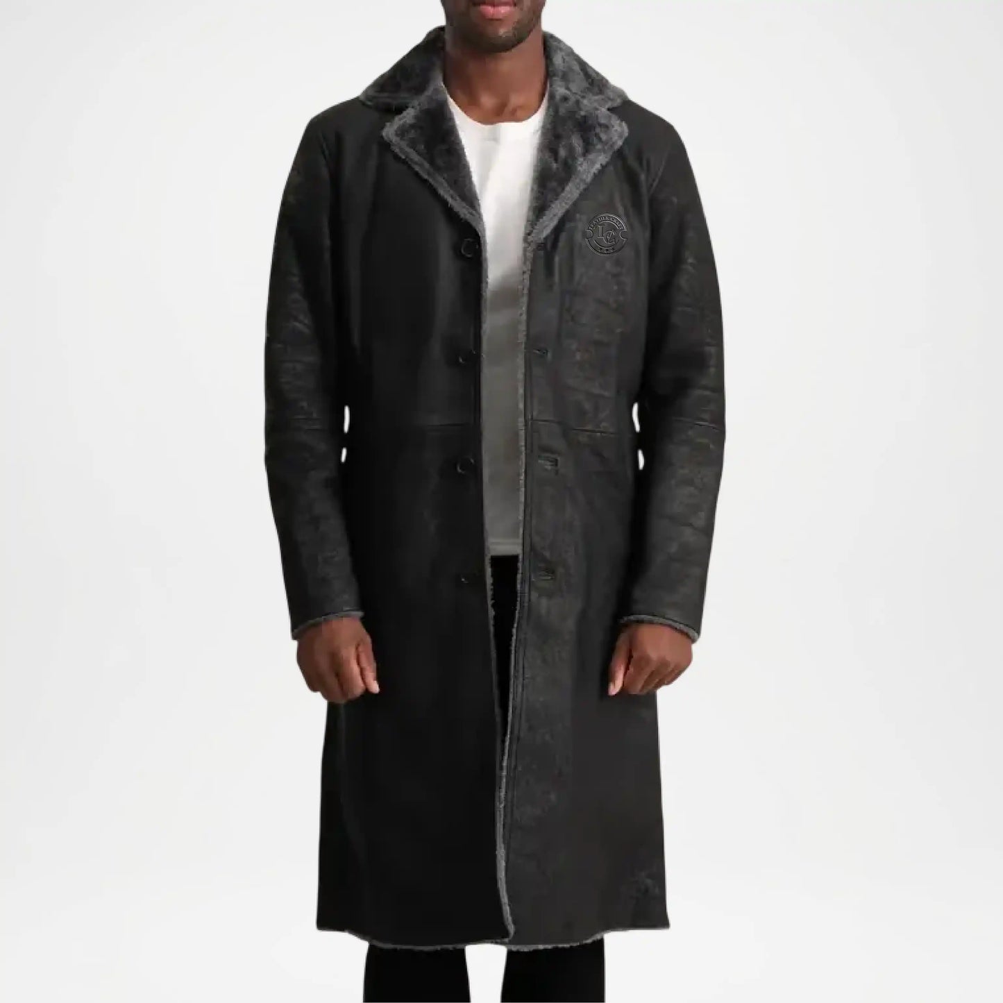 mens black winter trench coat shearling