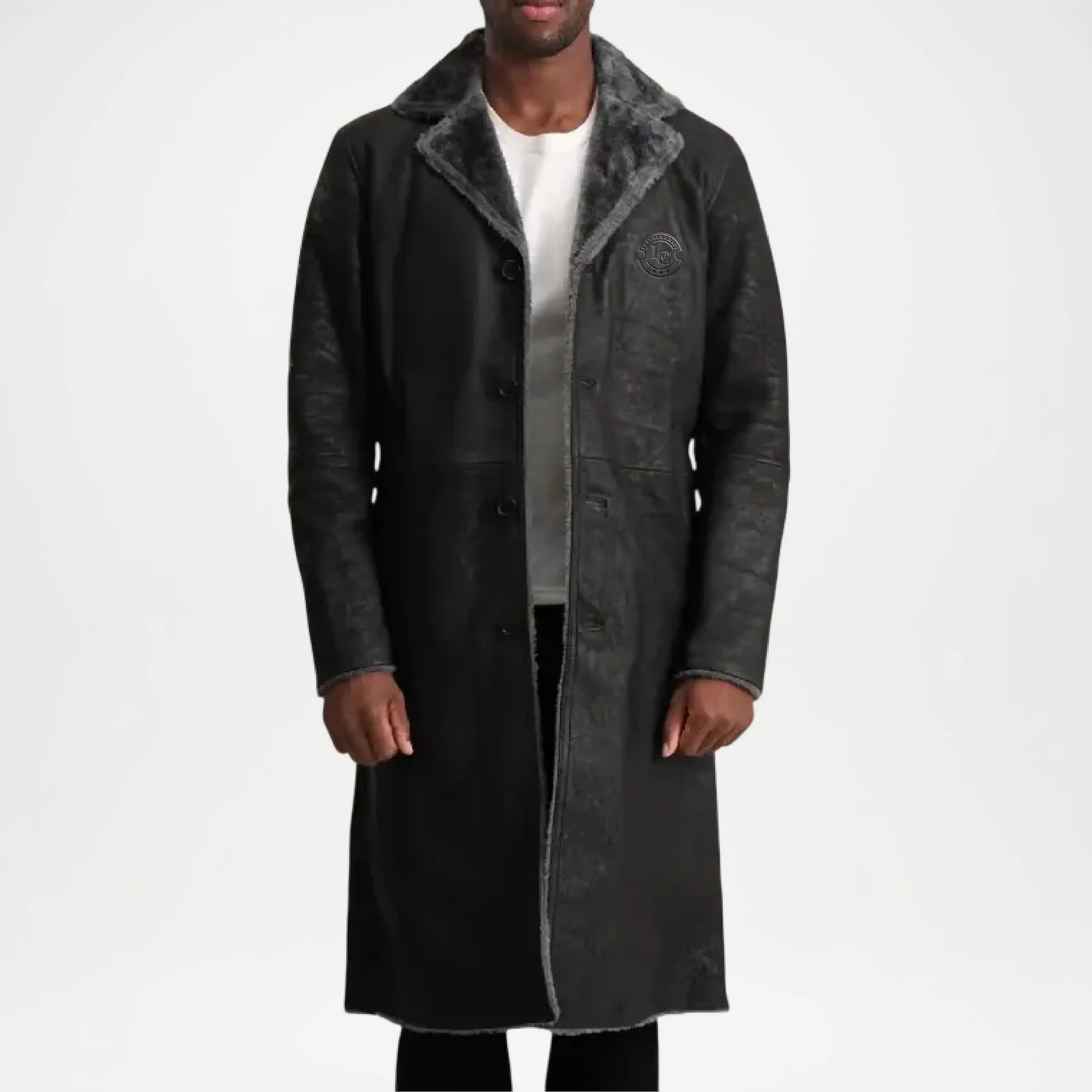 mens black winter trench coat shearling