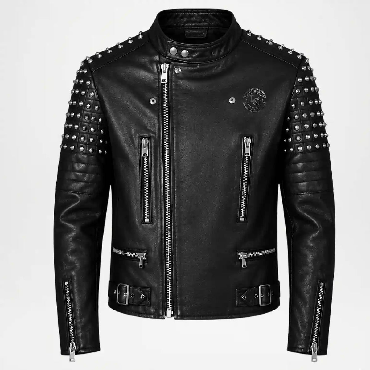 Black Studded Biker Leather Jacket 