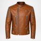 Brown Studded Biker Leather Jacket for Men